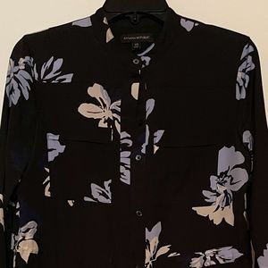 XS Banana Republic Long Sleeve Dress Tie Waist Floral Lavender